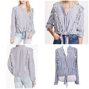 Rails Piper Ruffle Ocean White Stripe Button Up Blouse Small